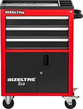 Тележка инструментальная серии ECO с набором инструментов 93 предмета, 3 выдвижных ящика, отделение с распашными дверцами, - красно-черный, IZELTAS, 8243001196, 13000005234 8243001196