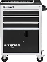 Тележка инструментальная серии ECO с набором инструментов 93 предмета, 3 выдвижных ящика, отделение с распашными дверцами, - серо-черный, 8243001396, 13000005238, IZELTAS 8243001396