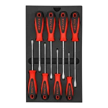 Набор отверток ERGONOMIK в ложементе, прямой (SL) шлиц, двухкомпонентная рукоятка, 8 предметов, IZELTAS, 4350008108 4350008108